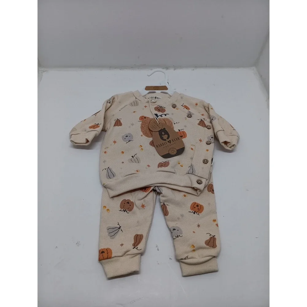 Rabbit Bear Organic Pumpkin‎ Outfit Matching Top And Bottoms 0-3 Months